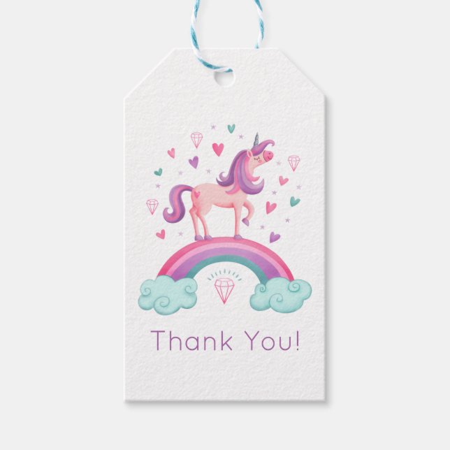 Étiquettes-cadeau Rainbow Unicorn Merci (Devant)