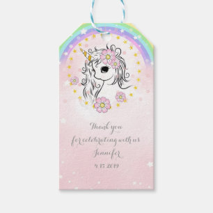 Étiquettes-cadeau Rainbow unicorn or rose merci les balises de faveu