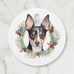 Étiquettes Cadeau Rat Terrier Fête de Noël Wreath Pup