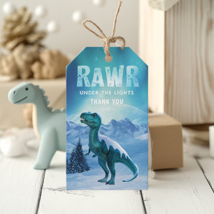 Étiquettes-cadeau RAWR Sous les Lumières Dinosaure Hiver Anniversair