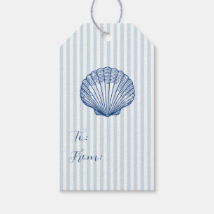 Étiquettes-cadeau Rayure Côtière Coquillage Bleu Personnalisé