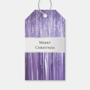 Étiquettes-cadeau Rayures de paillettes glam argent violet 