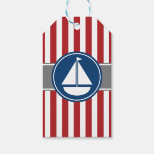 Étiquettes-cadeau Rayures nautiques rouges de voilier