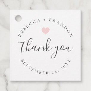 Étiquettes Cadeau Rebecca Coeur rose Calligraphie Merci Mariage