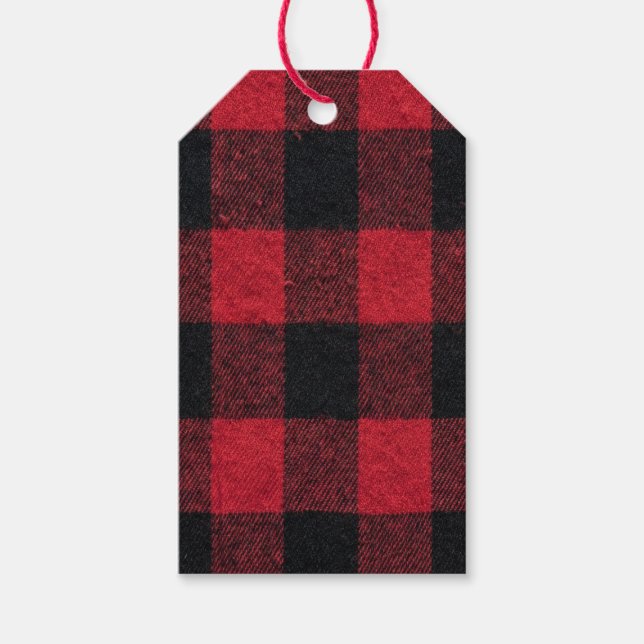 Étiquettes-cadeau Red and Black Buffalo Plaid Christmas (Devant)