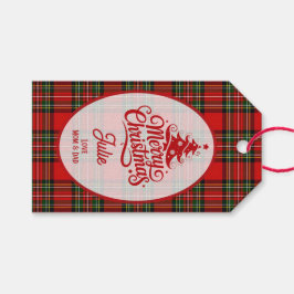Étiquettes-cadeau Red and Green Plaid Stripped Christmas