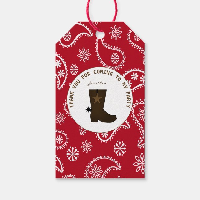 Étiquettes-cadeau Red Bandana Cowboy Boot Personnalisé Anniversaire (Devant)