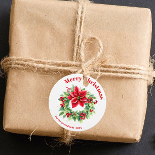 Étiquettes Cadeau Red Berries Holly Feuilles Poinsettia Noël