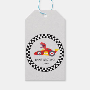 Étiquettes-cadeau Red Birthday Dinosaur race voiture garçon course n