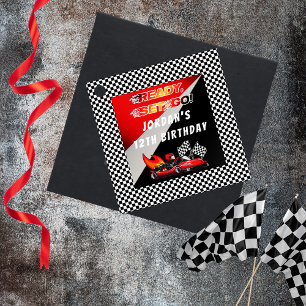 Étiquettes Cadeau Red   Black Go Kart Racing Anniversaire