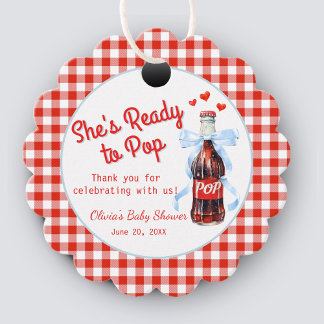 Étiquettes Cadeau Red & Blue She's Ready to Pop Baby Shower 