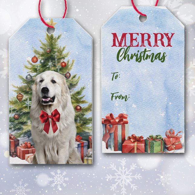 Étiquettes-cadeau Red Bow Great Pyrenees Chien sapin de Noël (Créateur téléchargé)