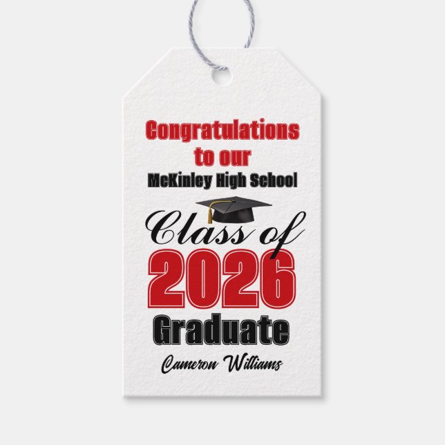 Étiquettes-cadeau Red Class of 2026 Graduation Party Custom (Devant)