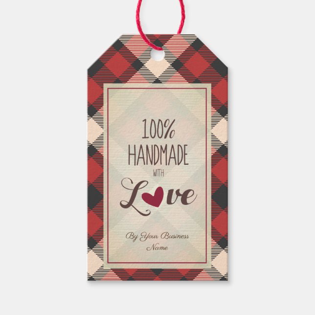 Étiquettes-cadeau Red Classic Tartan Handmade with Love Quote (Devant)