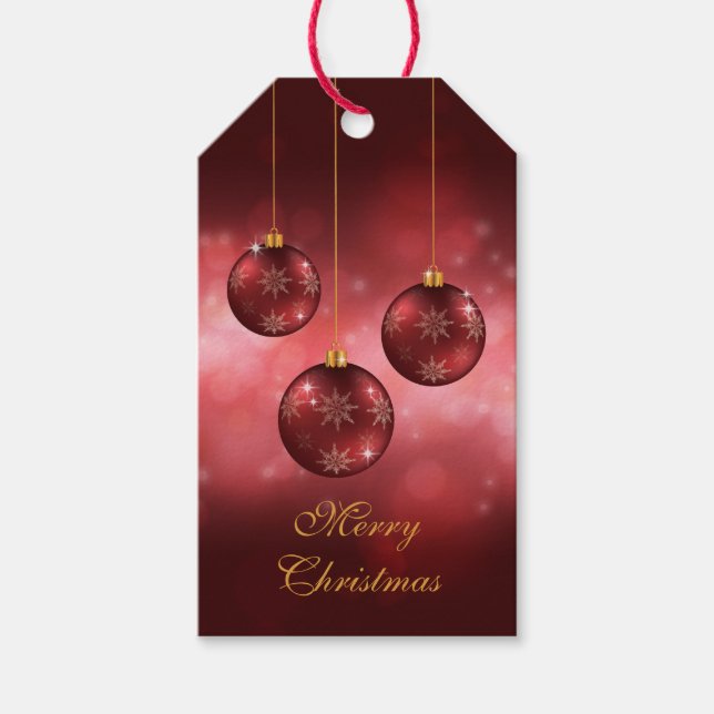 Étiquettes-cadeau Red Festive Baubles de Noël sur Red Bokeh (Devant)