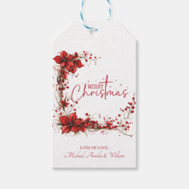 Étiquettes-cadeau Red Floral Christmas Wreath Elegant Holiday