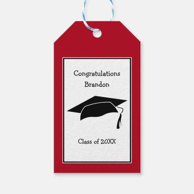 Étiquettes-cadeau Red Graduation Cap Félicitations Balises cadeaux (Devant)