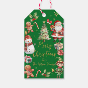 Étiquettes-cadeau Red Green Noël Père Noël Elf Snowman Gingbread