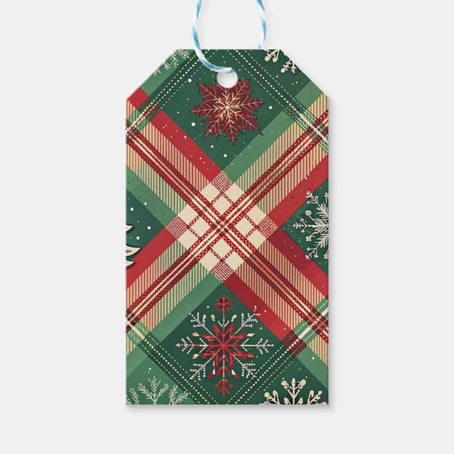 ÉTIQUETTES-CADEAU RED GREEN WHITE CHRISTMAS PLAID PATTERN (Devant)