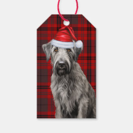 Étiquettes-cadeau Red Holiday Plaid Irish Wolfhound Dog Christmas