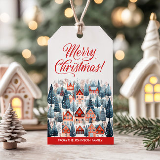 Étiquettes-cadeau Red Joyeux Noël Village d'hiver