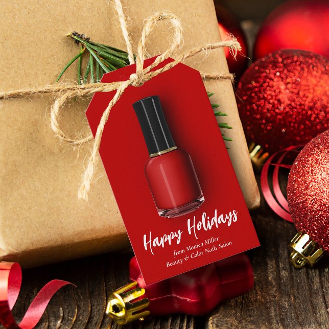 Étiquettes-cadeau Red Nail Polonais Joyeuses Vacances Personnalisées (Créateur téléchargé)