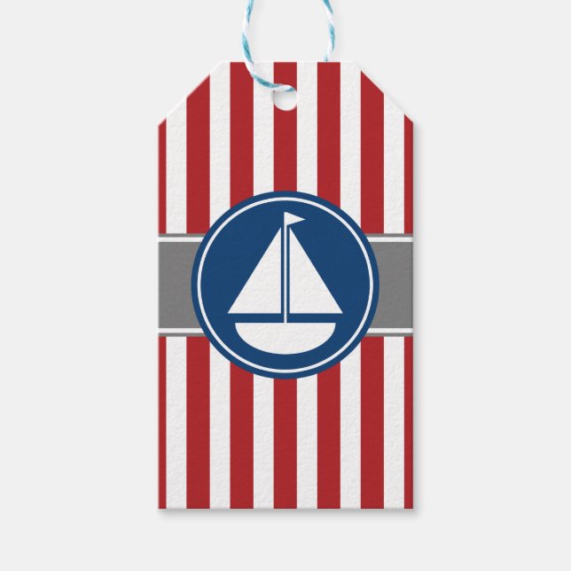 Étiquettes-cadeau Red Nautical Stripes (Devant)