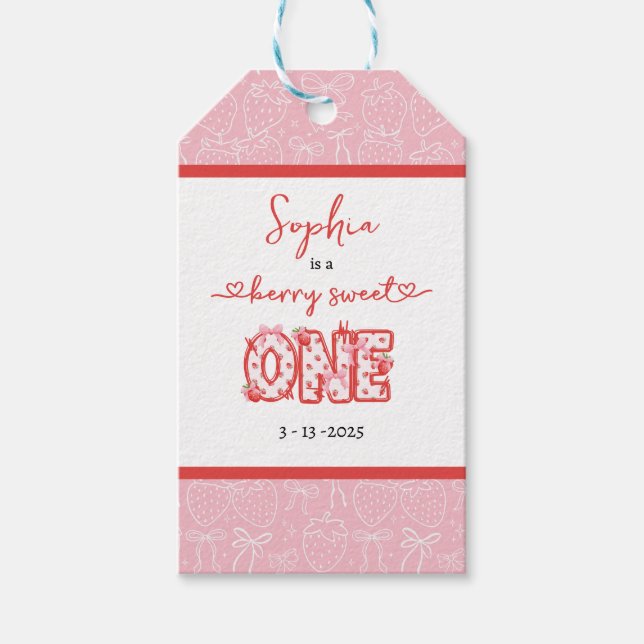Étiquettes-cadeau Red & Pink Berry Sweet One Girl 1st Birthday  (Devant)