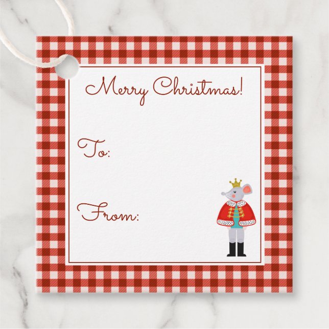 Étiquettes Cadeau Red Plated Christmas Nutcracker Mouse King à/de (Devant)