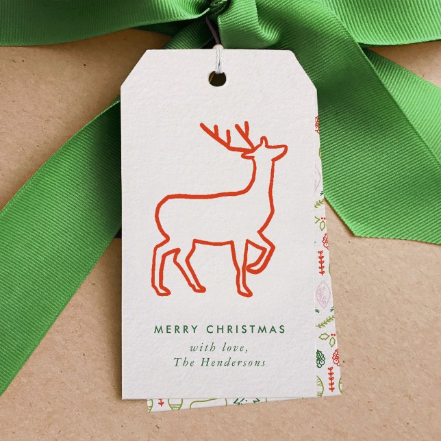 Étiquettes-cadeau Red Reindeer Scandinavian Christmas Tags cadeaux (Red Reindeer Scandinavian Christmas Gift Tags)