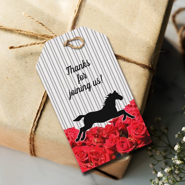 Étiquettes-cadeau Red Roses Derby Party Course Cheval (Derby themed favor tags 3.5"l x 2"w, set of 10 with pre-punched hole, choice of twine color.)