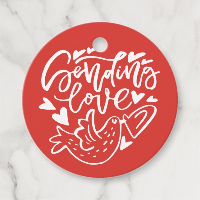 Étiquettes Cadeau Red Sending Love Calligraphie Saint Valentin (Devant)