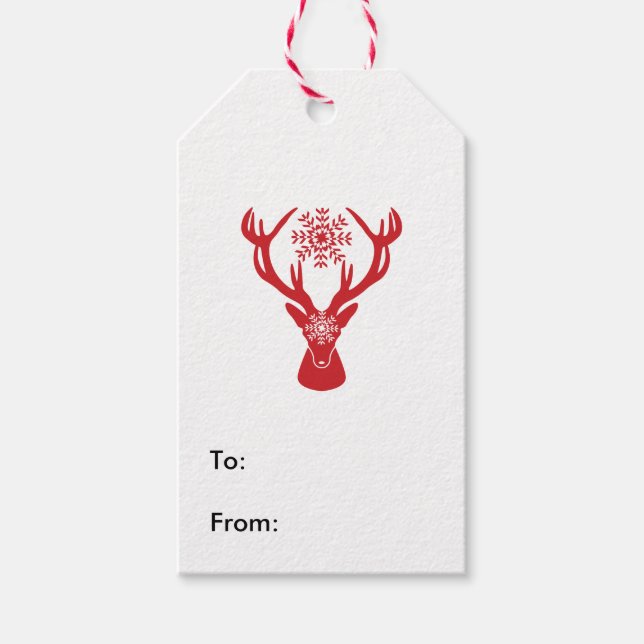 Étiquettes-cadeau Red Snowflake Deer (Devant)