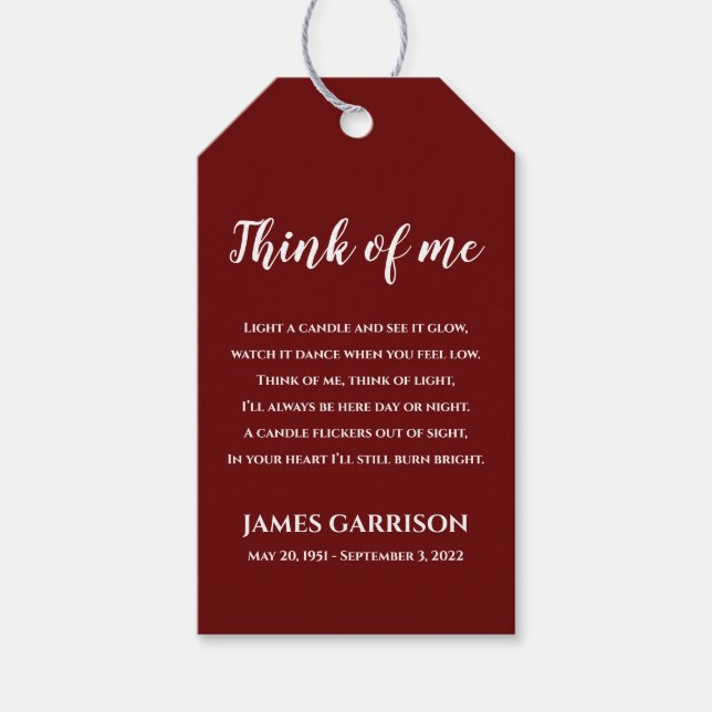 Étiquettes-cadeau Red Think Of Me Celebration of Life Memorial (Devant)