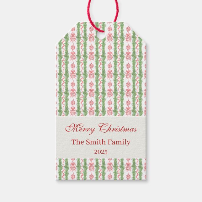 Étiquettes-cadeau Red & White Chinoiserie Garland Grandmillennial (Devant)