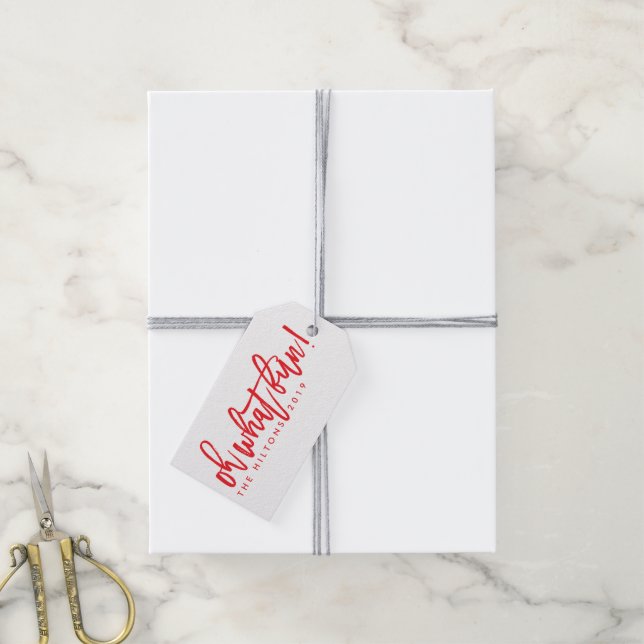 Étiquettes-cadeau Red White Oh Quel Fun Noël (Avec de la ficelle)