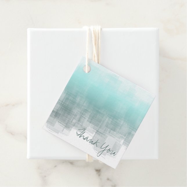 Étiquettes Cadeau Réflexions aquarelle Merci Turquoise ID774 (En situation)