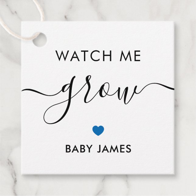 Étiquettes Cadeau Regarde-moi grandir, Baby shower Plante, Bleu (Devant)