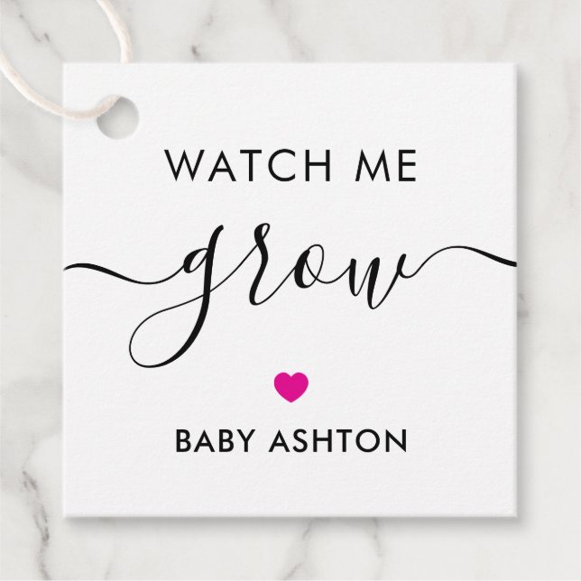 Étiquettes Cadeau Regarde-moi grandir, Baby shower Plante, Fuchsia (Devant)