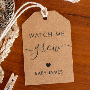 Étiquettes-cadeau Regardez-moi grandir, Baby shower Plante, Kraft