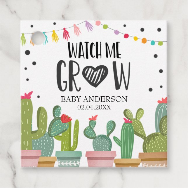 Étiquettes Cadeau Regardez-moi grandir Cactus vert Succlent Fiesta (Devant)