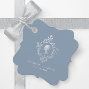 Étiquettes Cadeau Régence Bleu Poussiéreux Élégant Blason Fête de Ma