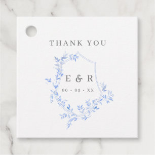 Étiquettes Cadeau Regency Bleu Feuille Crest Monogramme Merci