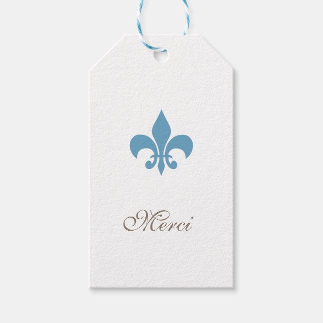 Étiquettes-cadeau Regency French Blue Fleur de Lis Merci Mariage (Devant)