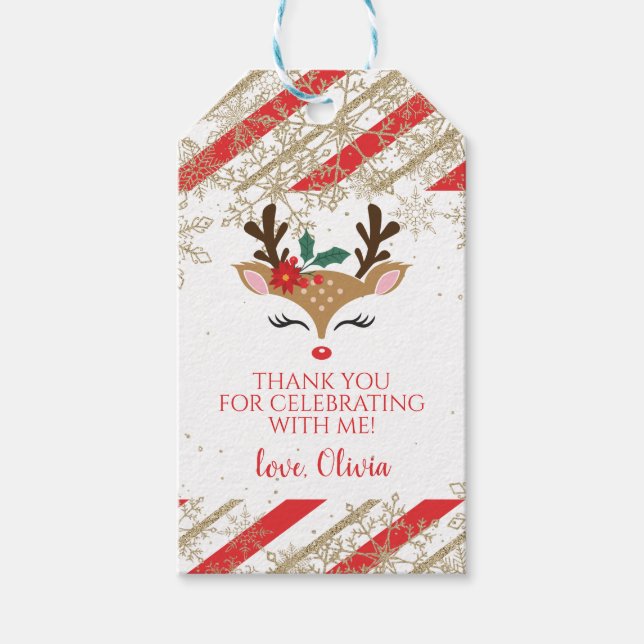 Étiquettes-cadeau Reindee Noël anniversaire flèches d'or en faveur (Devant)