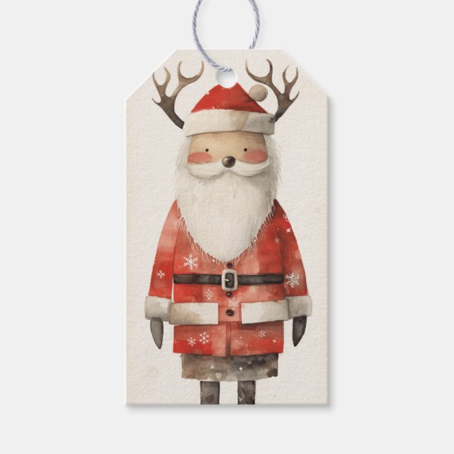 Étiquettes-cadeau Reindeer Black Père Noël (Devant)