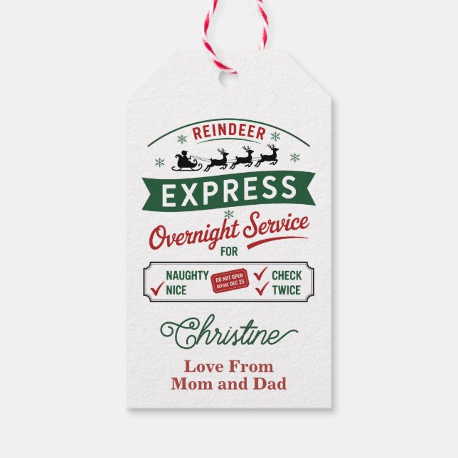 Étiquettes-cadeau Reindeer Express Overnight Delivery (Dos)