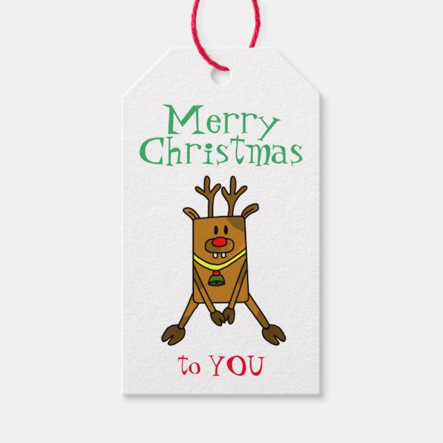 Étiquettes-cadeau Reindeer Funny Kids Noël (Devant)
