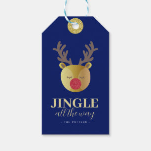 Étiquettes-cadeau Reindeer Jingle All Way Bleu & Or Noël