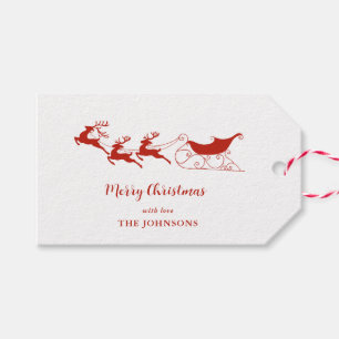 Étiquettes-cadeau Reindees & Sleigh Red & White Christmas